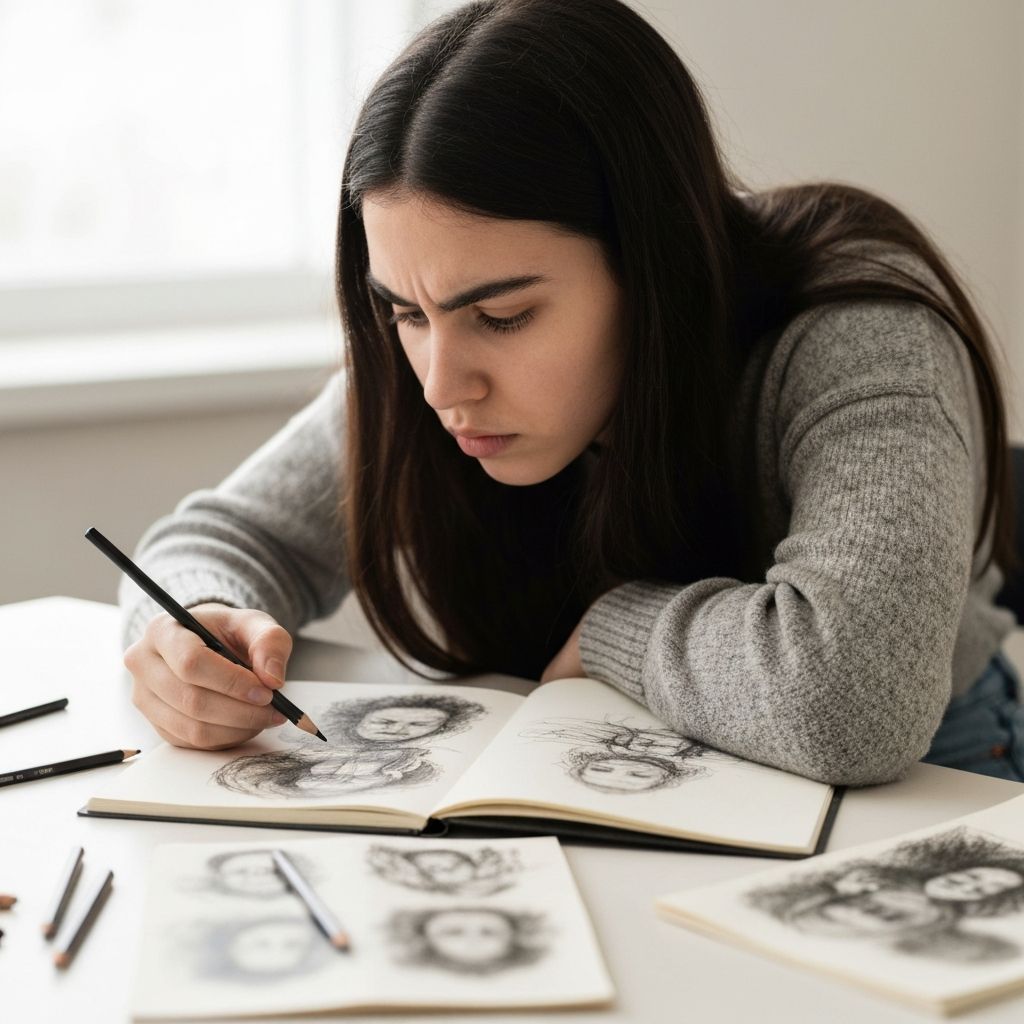 Student sketching observations in sketchbook